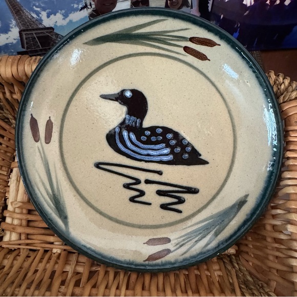 Monroe Salt Works MSW Maine Pottery 7.25 Inch LOON Cattails Sandwich Plate